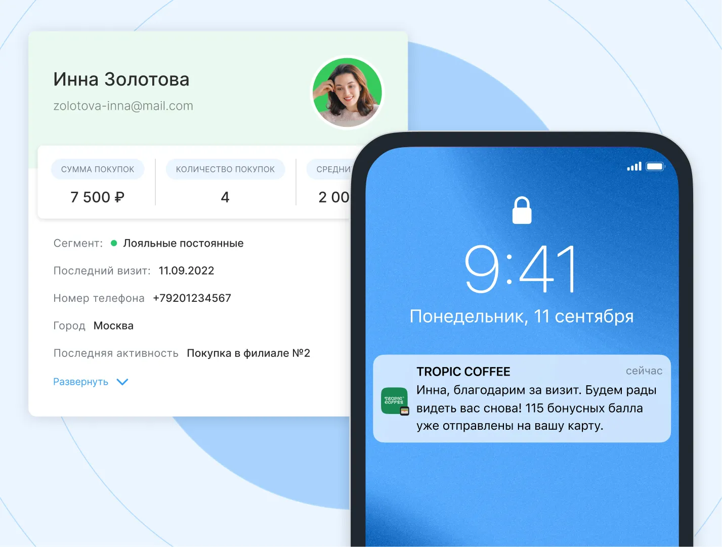 Профиль клиента и пуш-уведомление с использованием его данных